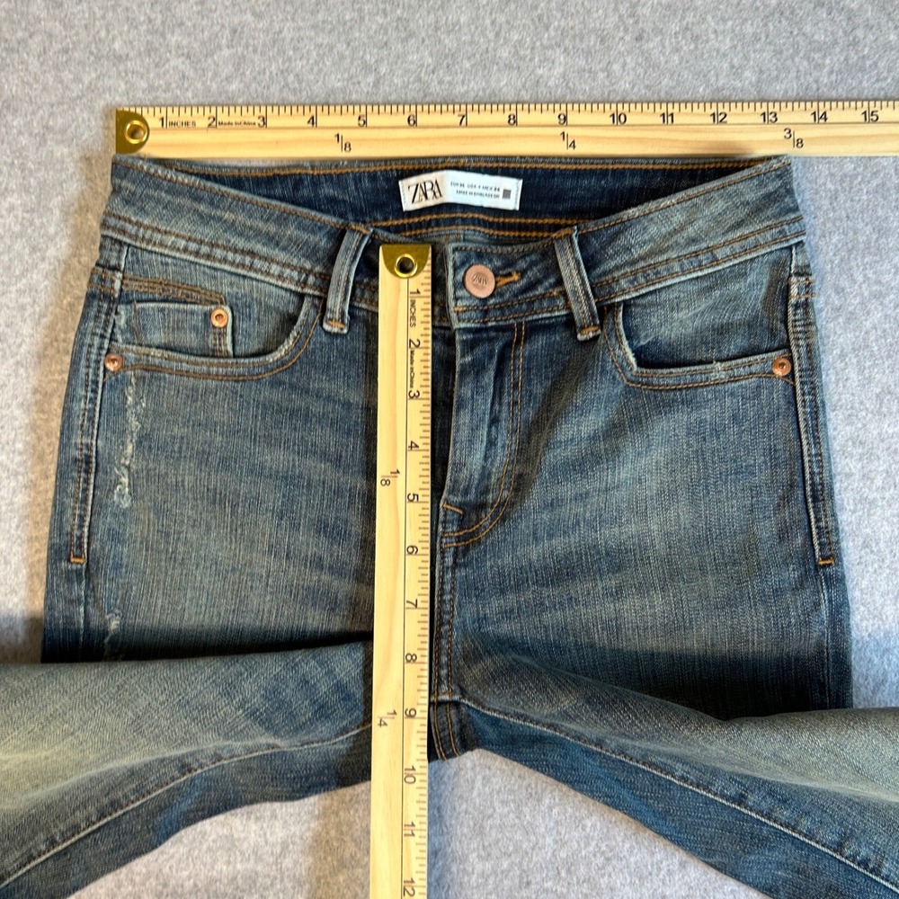 Zara Skinny Jeans Blue Distressed Raw Hem Casual Normcore Everyday Womens US 4 - Picture 10 of 12
